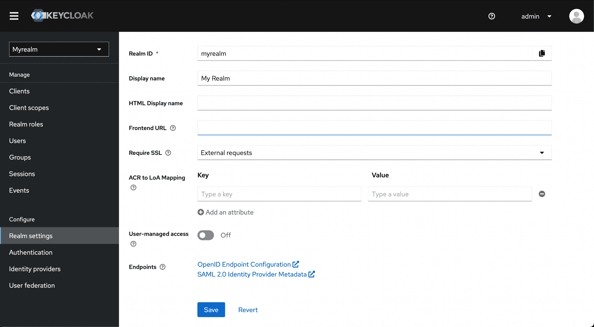 keycloak realm settings